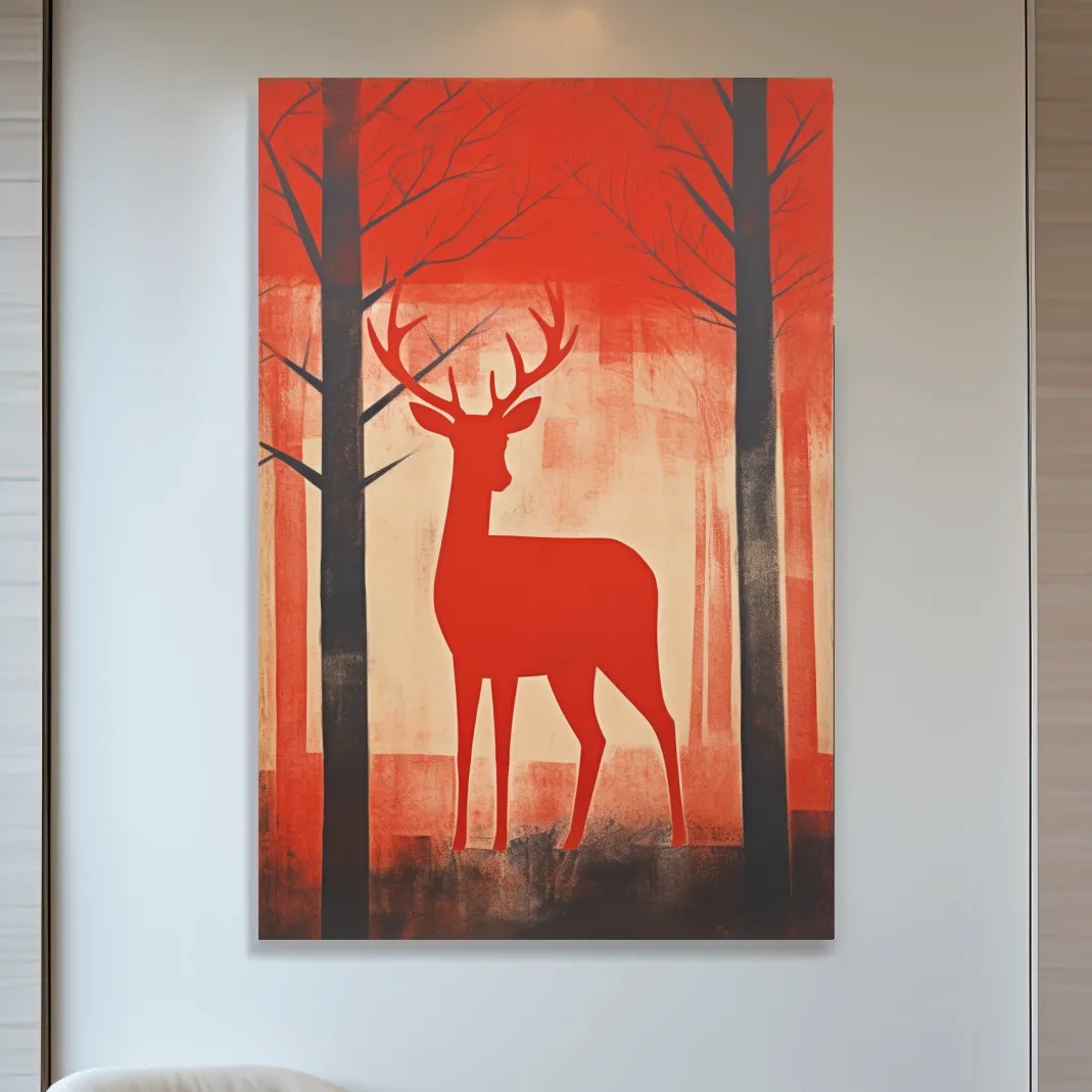 Rustic silhouette painting of a deer in the forest