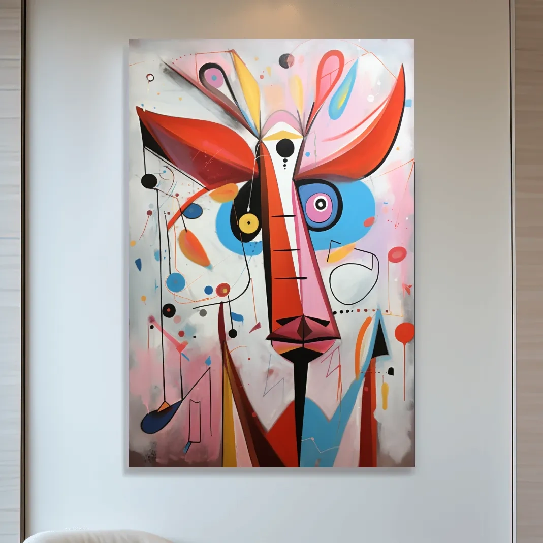 Quirky abstract painting of a deers head