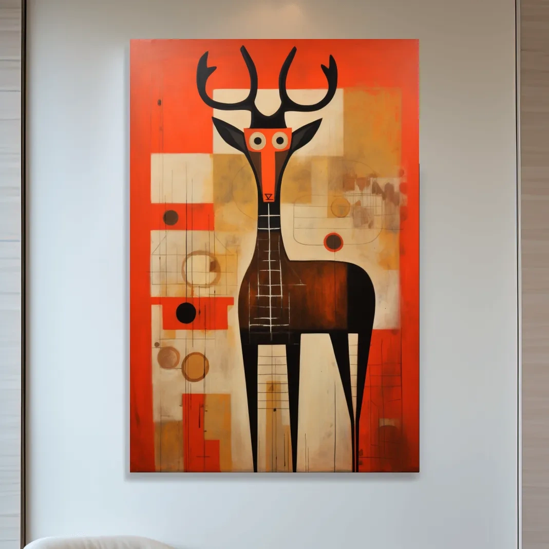 Funny quirky painting of a cartoon style deer