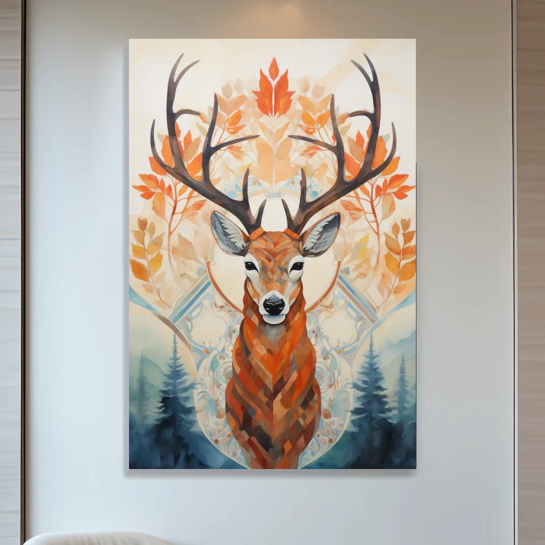 Symmetrical ornate pattern painting of a deer head