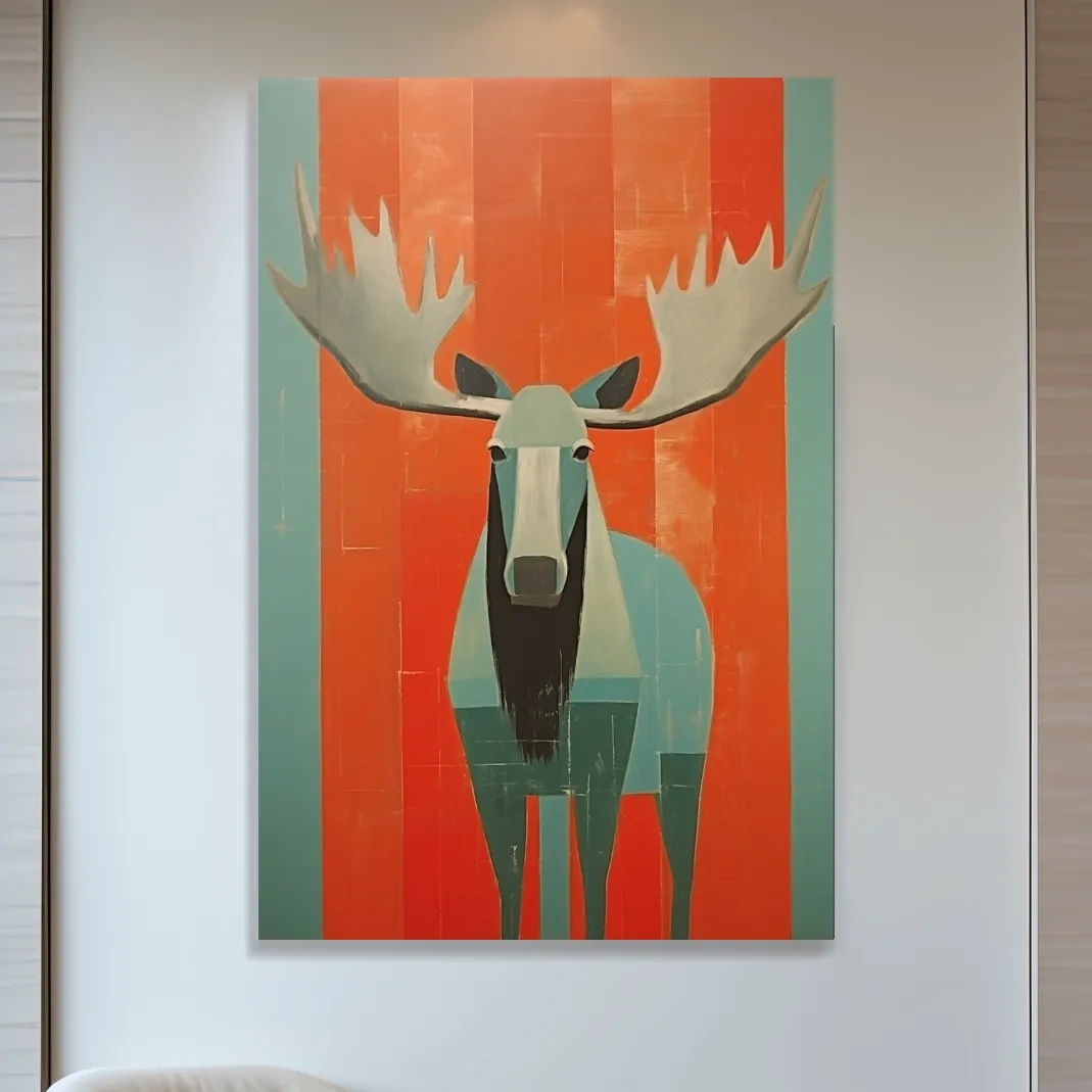 Mid Century Modern Rustic Moose Portrait Painting -  Wildlife Wall Art