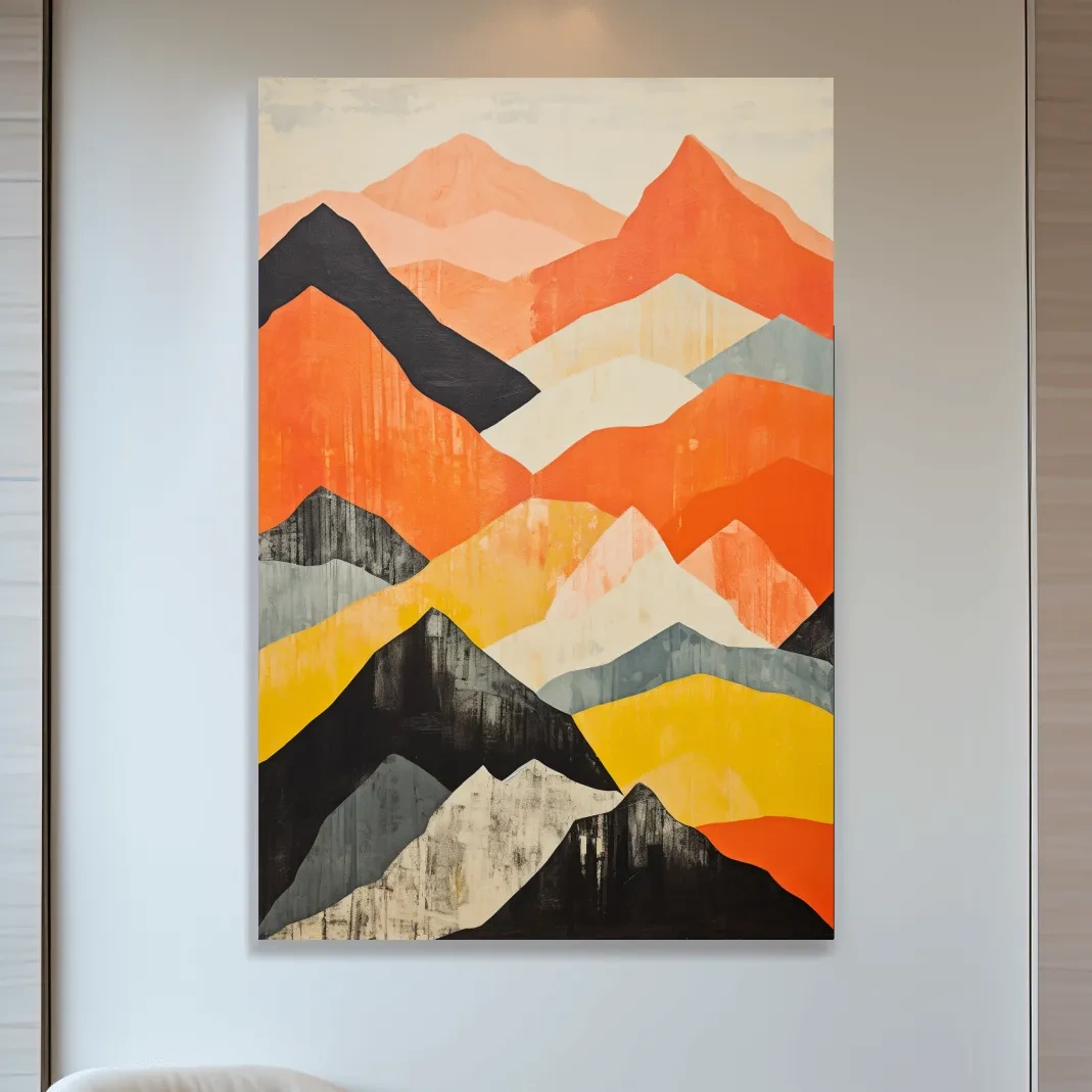 Textured pattern painting of mountain shapes