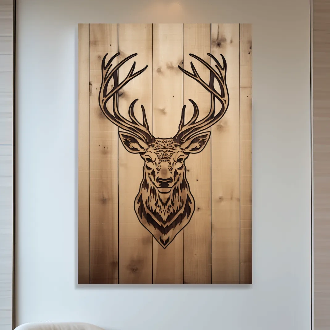 Rustic Stag Head Woodburn Illustration - Cabin Lodge Wildlife Wall Art