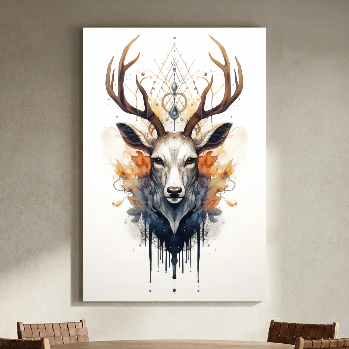 Ornate tribal style illustration of deer head with flowers