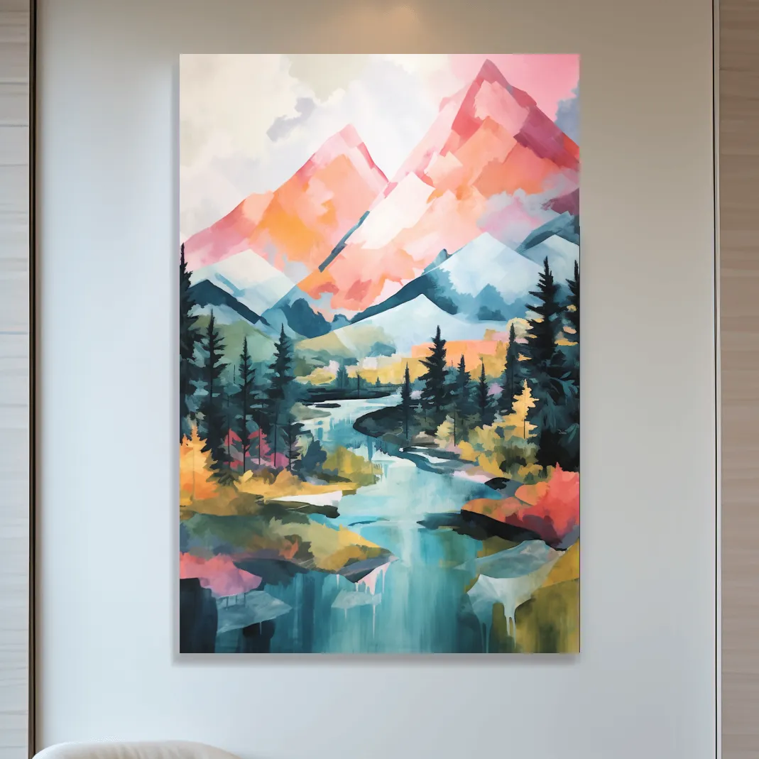 Colourful mountain painting artwork