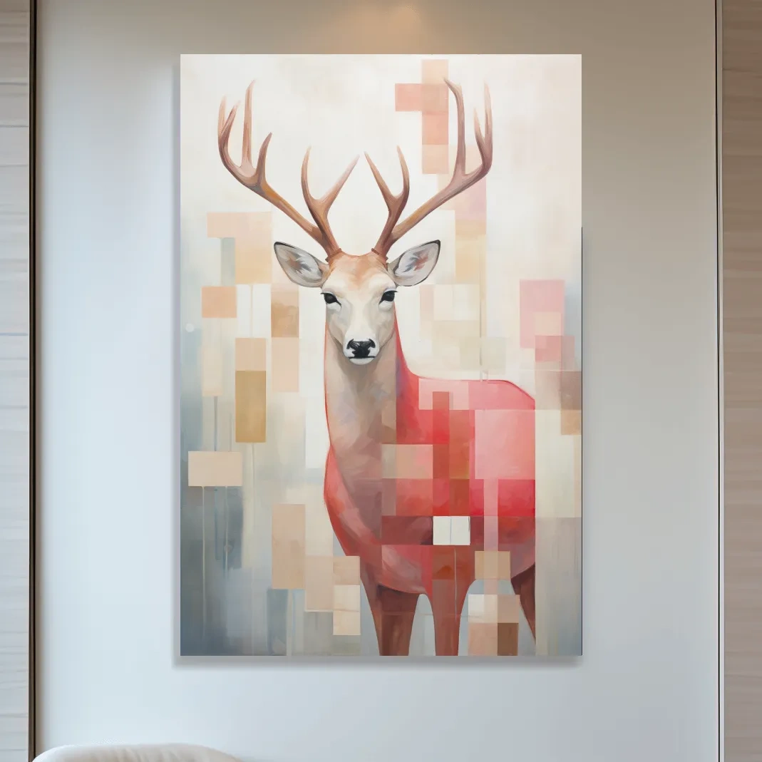 Abstract painting of a deer with geometric shapes