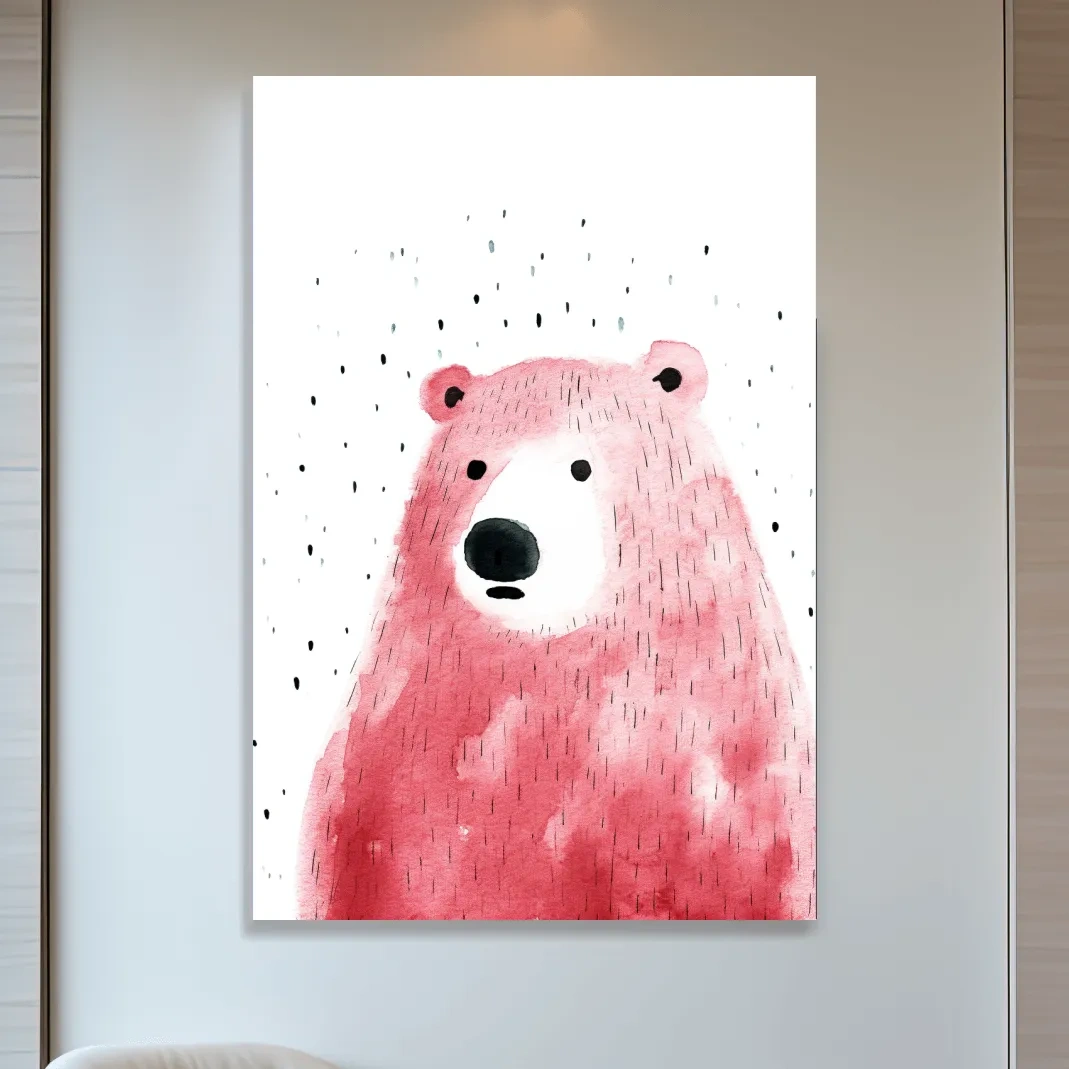 Quirky art, minimal watercolor painting of a bear