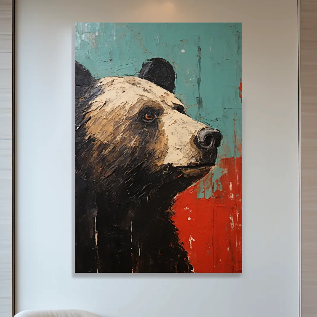 Rustic impasto style painting of a black bears head