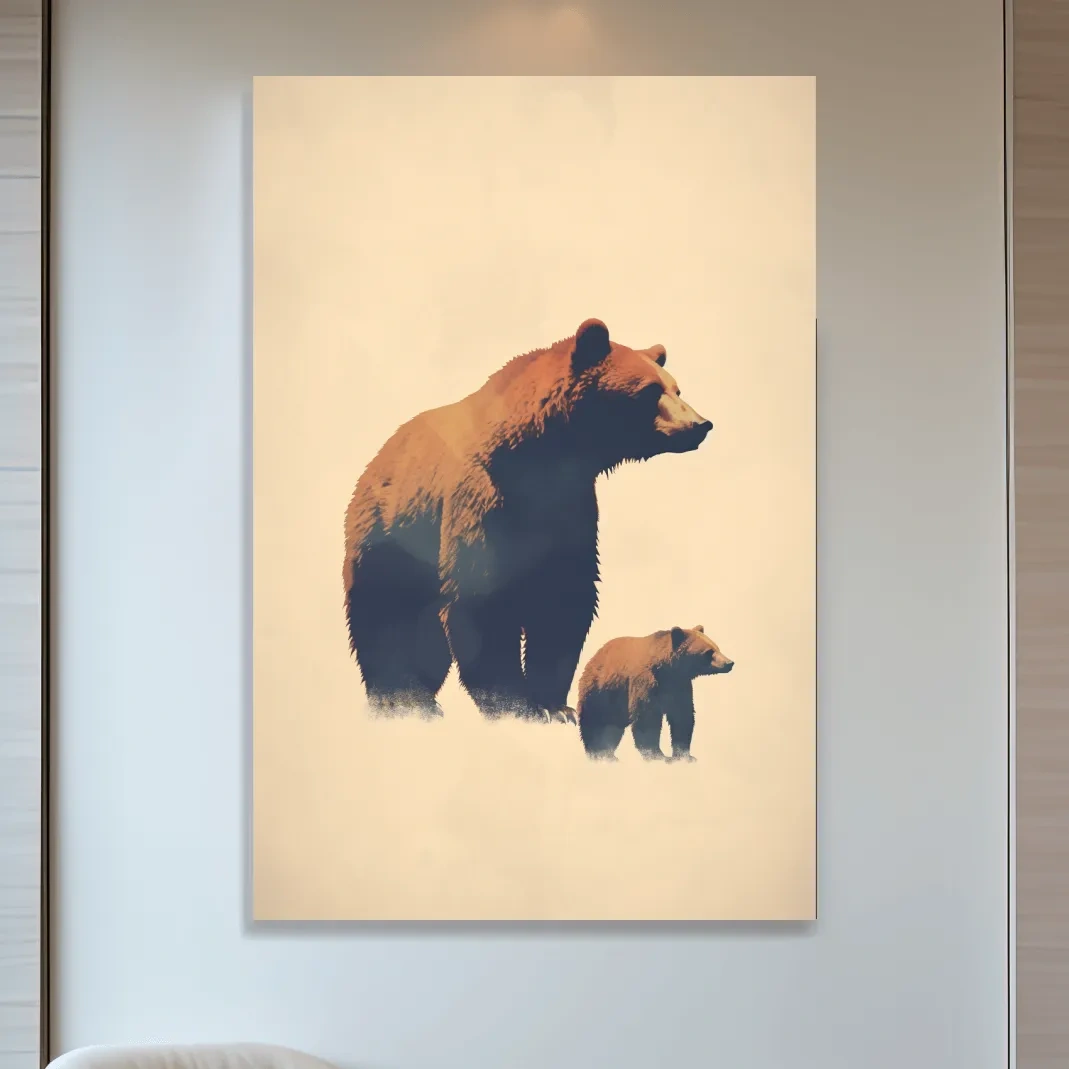 Minimal illustration of a momma bear and her cub