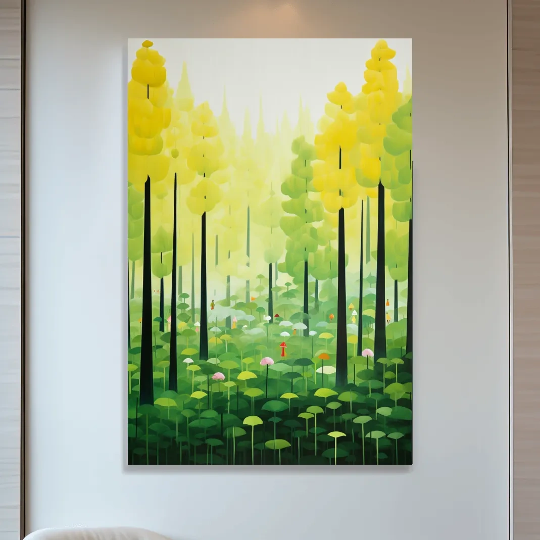 Whimsical Colorful Forest Painting - Surreal Botanical Wall Art