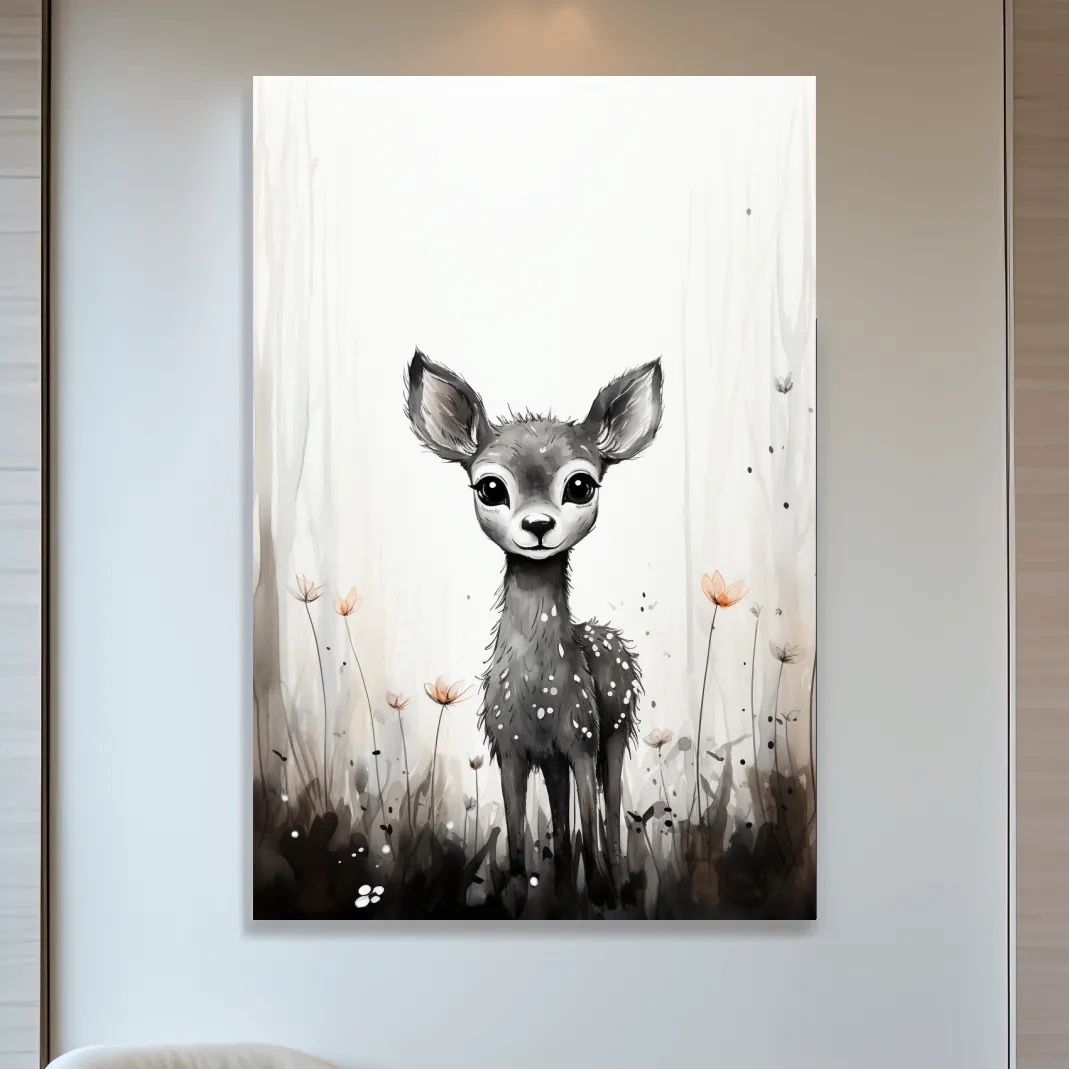 Cute Deer Fawn Watercolor Illustration - Whimsical Woodland Nursery Wall Art