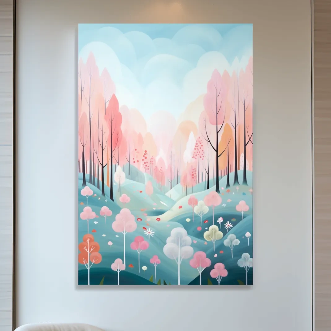 Pastel painting of a colorful dreamy forest