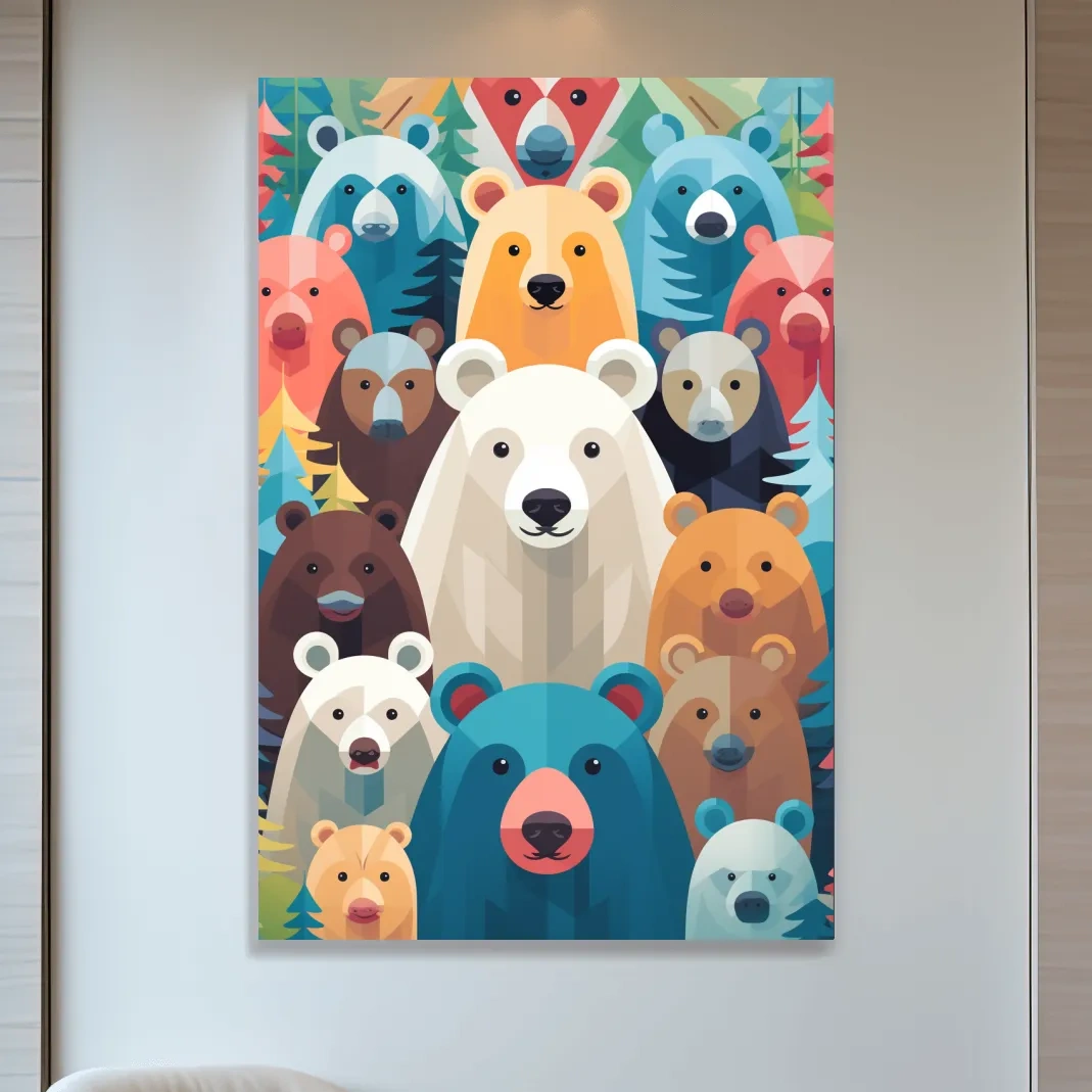 Colorful Bear Family Collage - Childrens Nursery Wildlife Wall Art