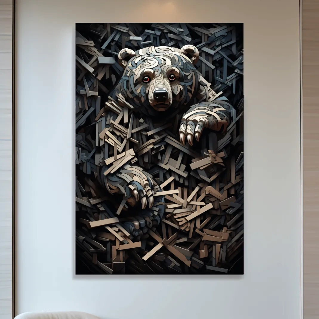 MC Escher style deconstructed hidden bear art
