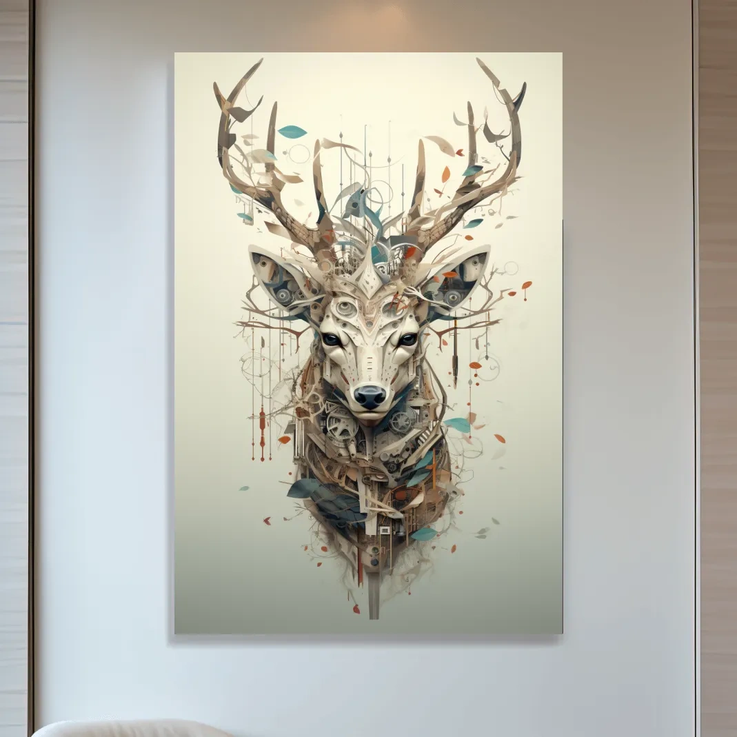 MC Escher style deer head collage art