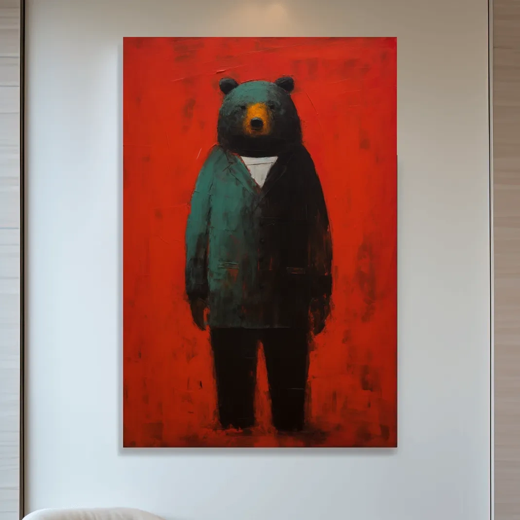 Bear wearing a suit, expressive textured painting