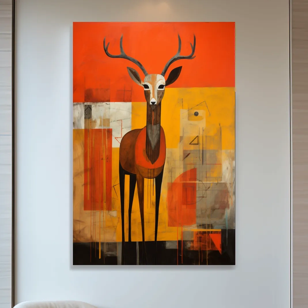 Rustic textured abstract painting of a deer