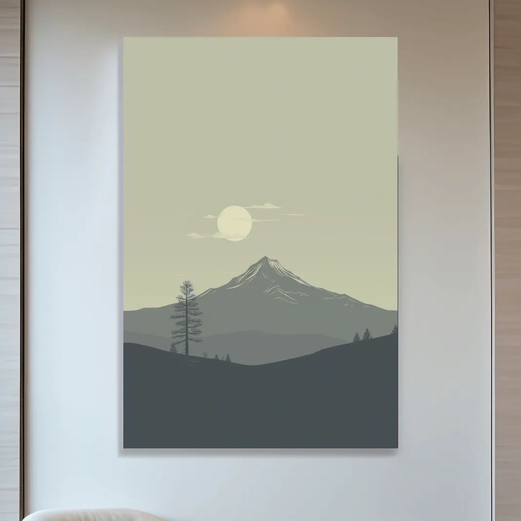 Minimal illustration mountain art, postcard style