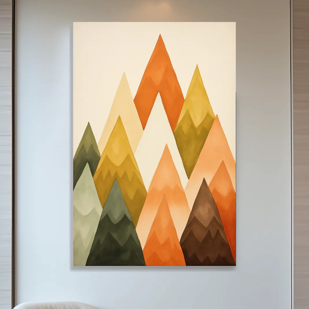 Bohemian mountain art, geometric rustic triangles