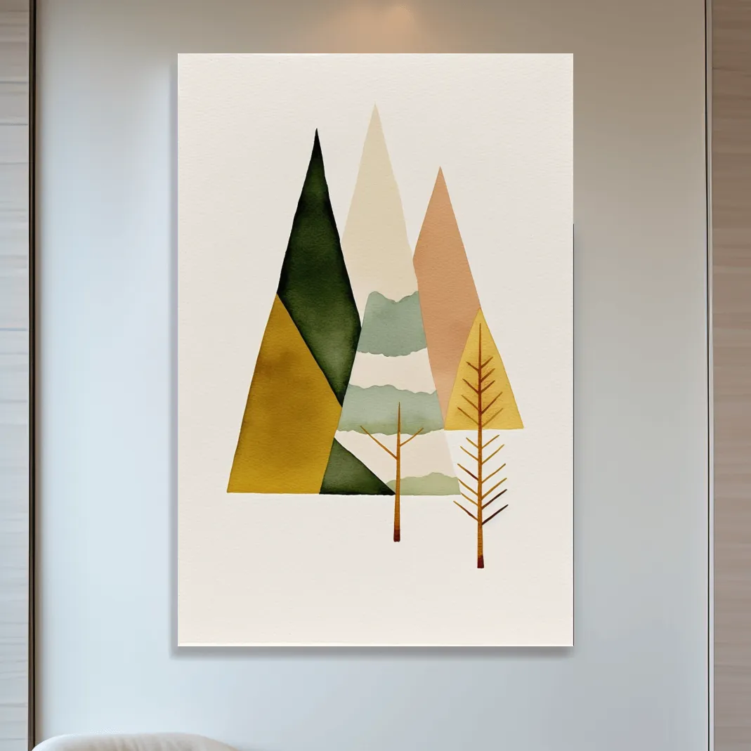 Rustic boho mountain and tree art print
