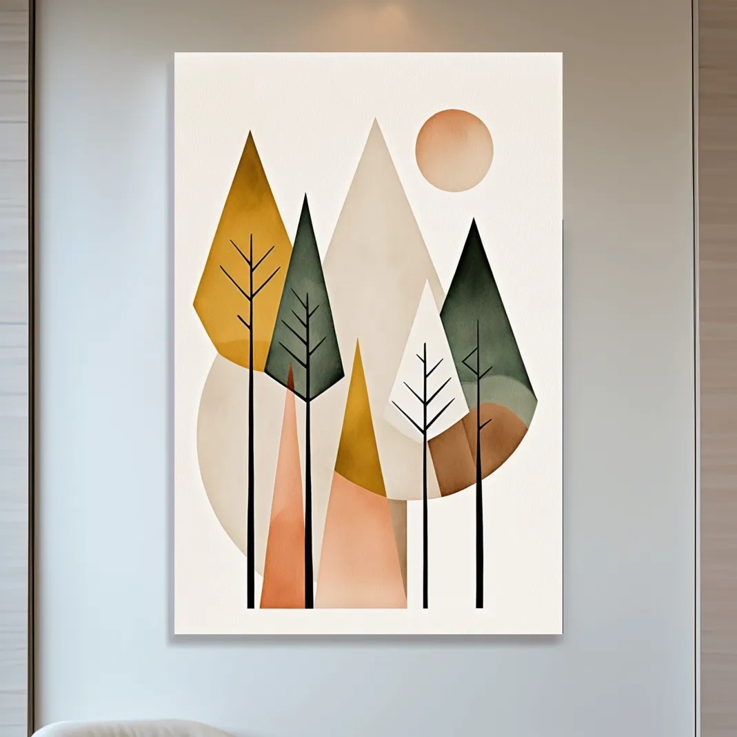 Bohemian mountains and trees, rustic art print