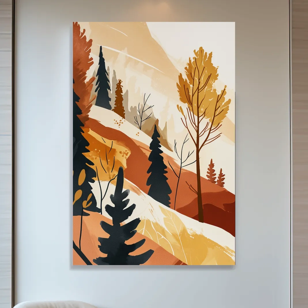Forest and mountain artwork, bohemian style watercolour print