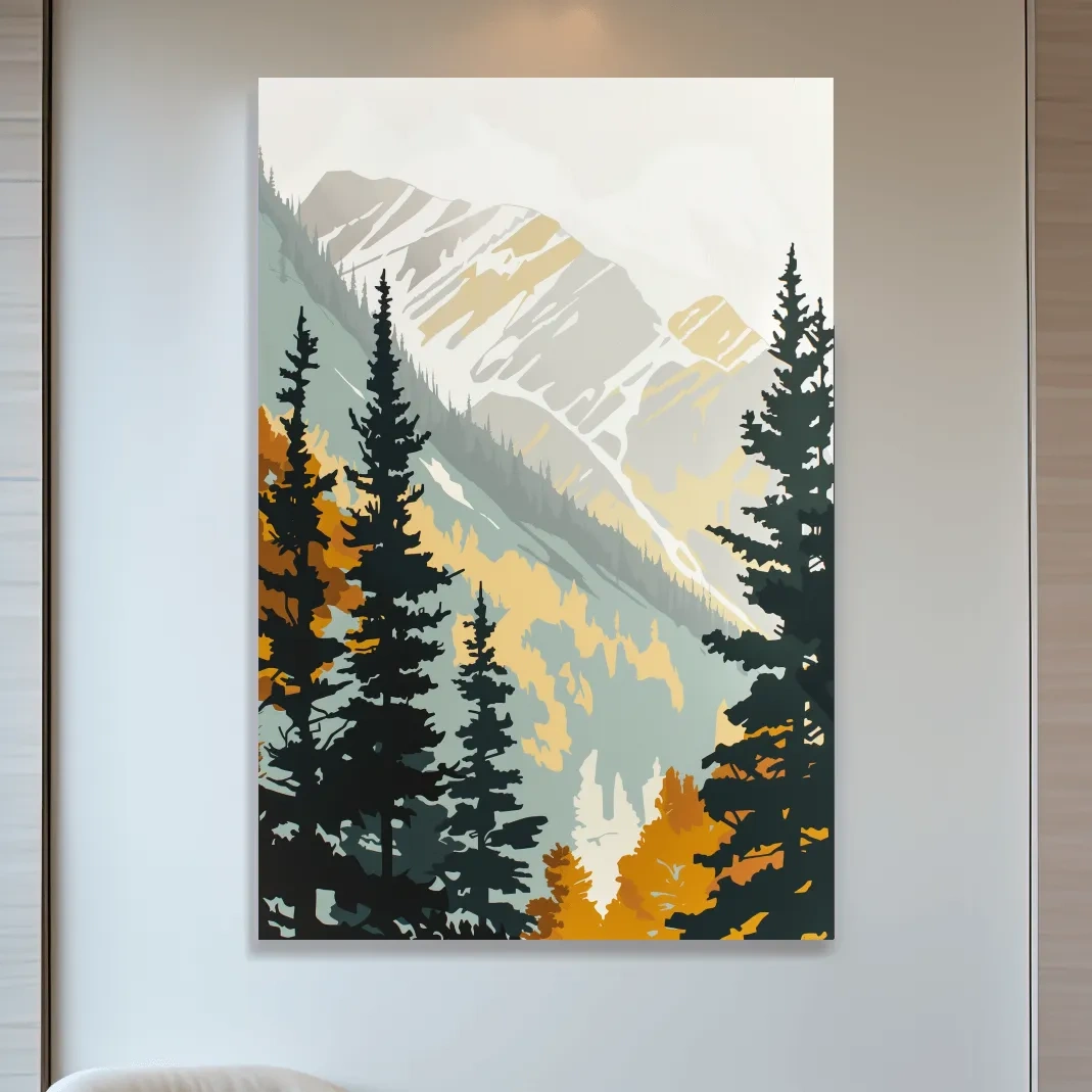 Minimalist Alpine Mountain & Pine Forest - Scandinavian Landscape Wall Art