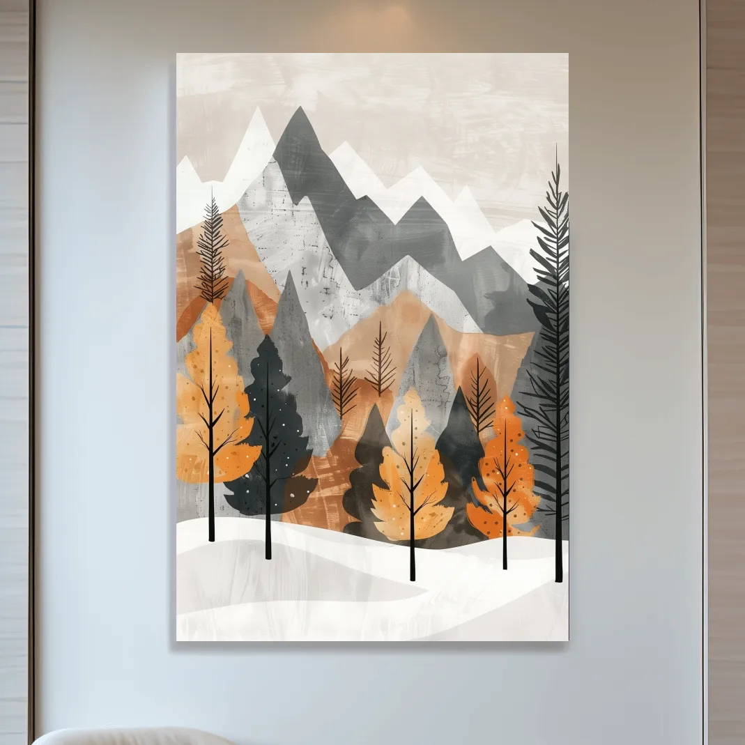 Scandinavian Autumn Mountain Forest Landscape - Minimalist Alpine Wall Art