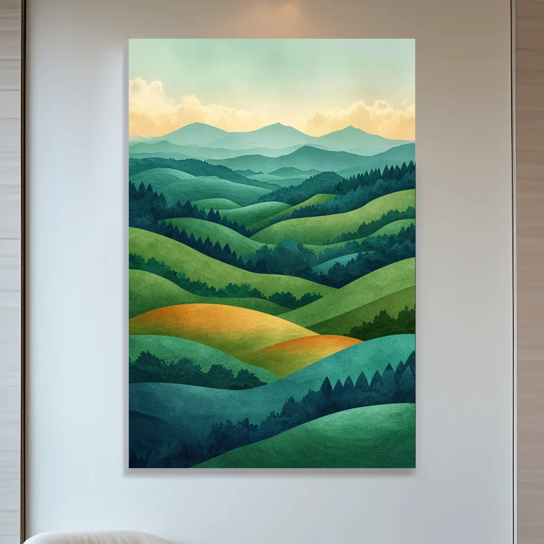 Rolling hills and forest surreal artwork, 3d layered effect