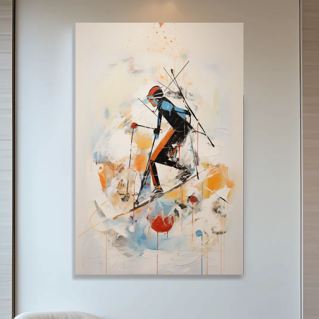 Abstract Ski Mountaineer Painting - Modern Winter Adventure Wall Art
