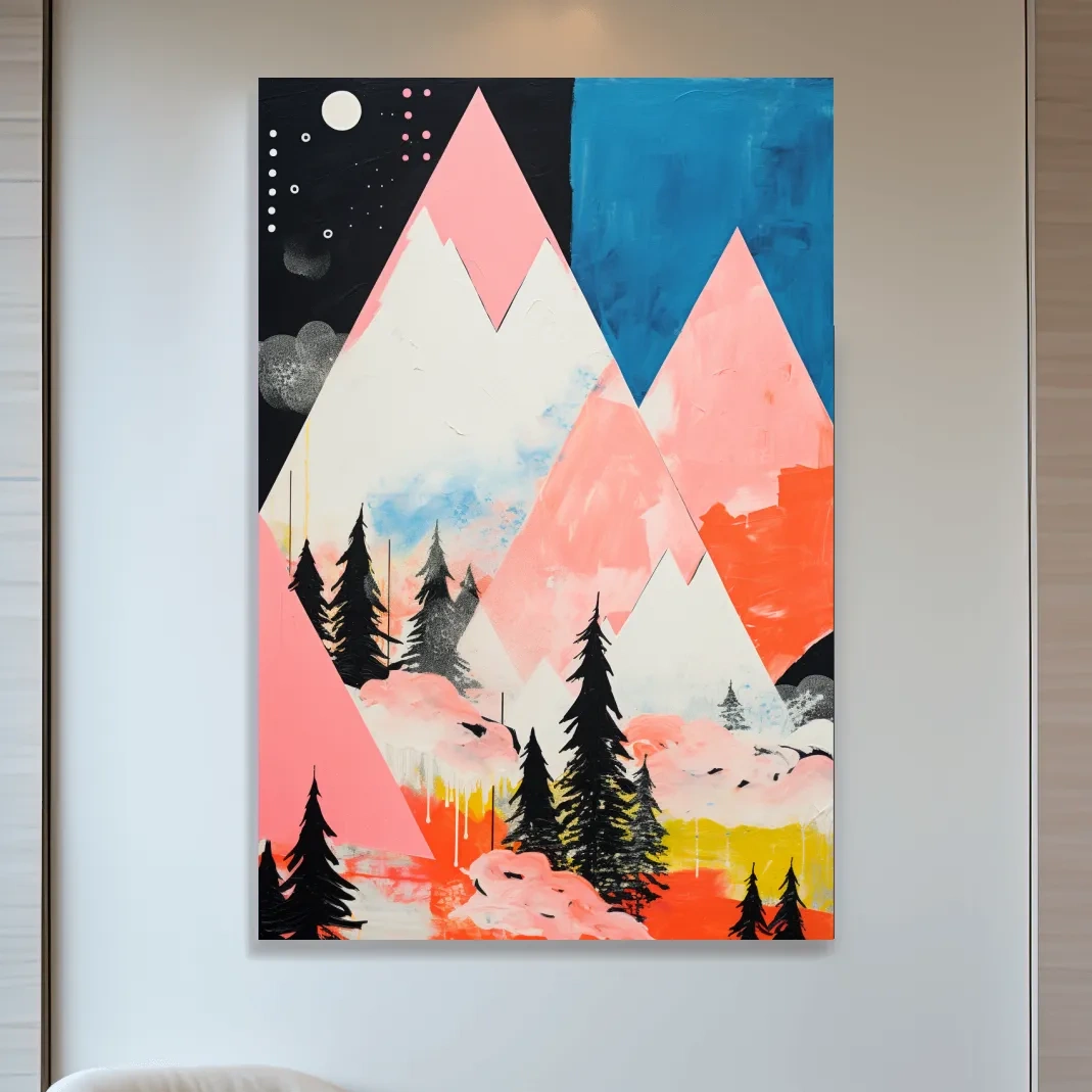Simple geometric and abstract mountain painting