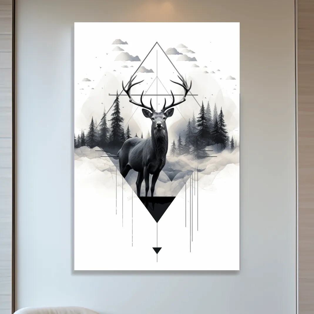 Tattoo inspired art, majestic deer in a misty forest