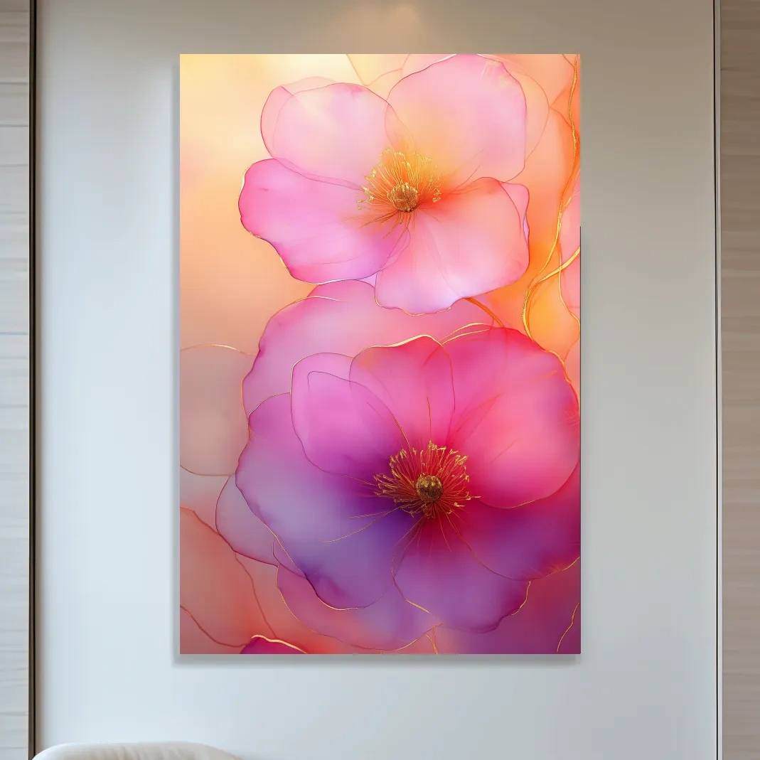 Watercolour painting wall art of poppy flowers