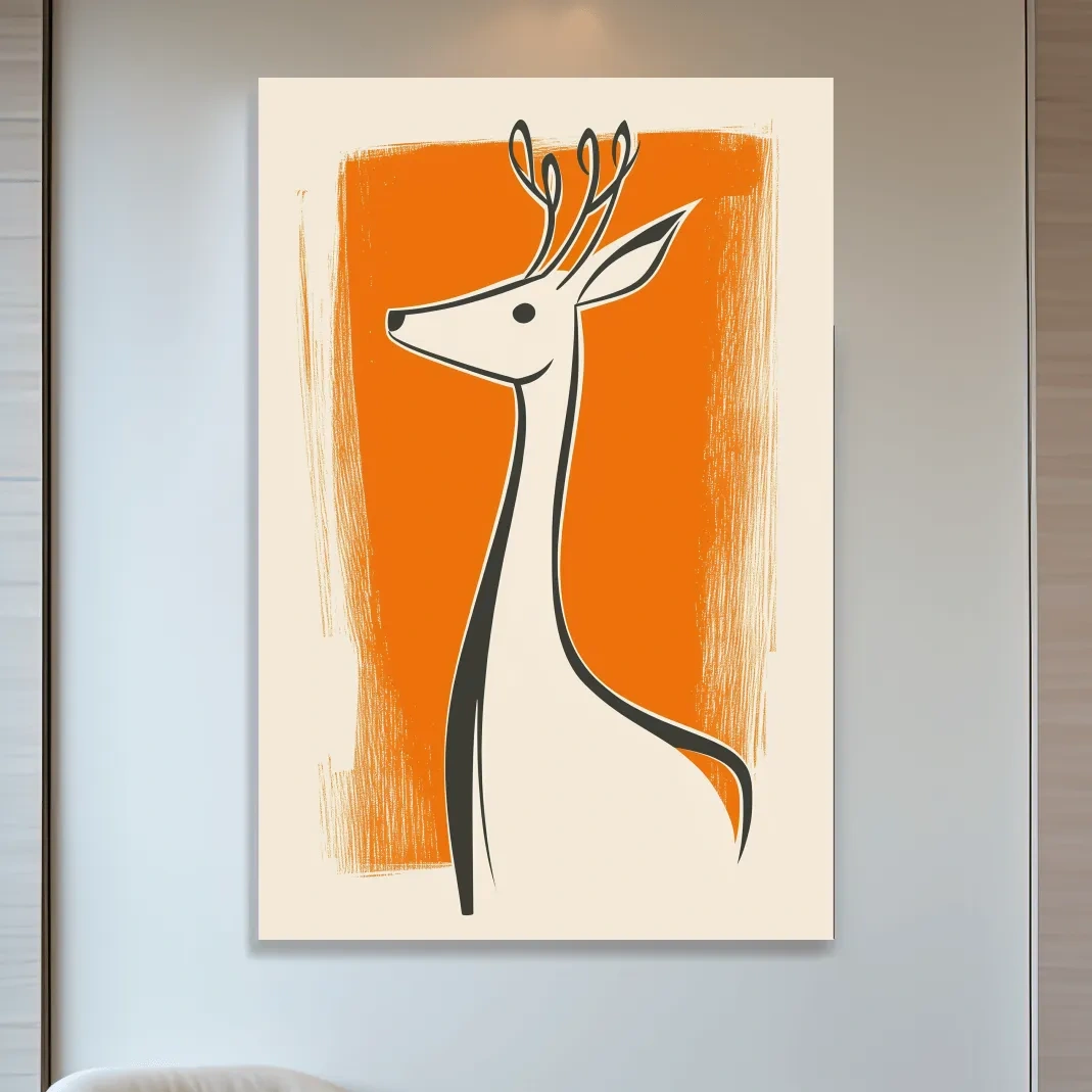 Minimalist Deer Caricature Illustration - Modern Wildlife Wall Art