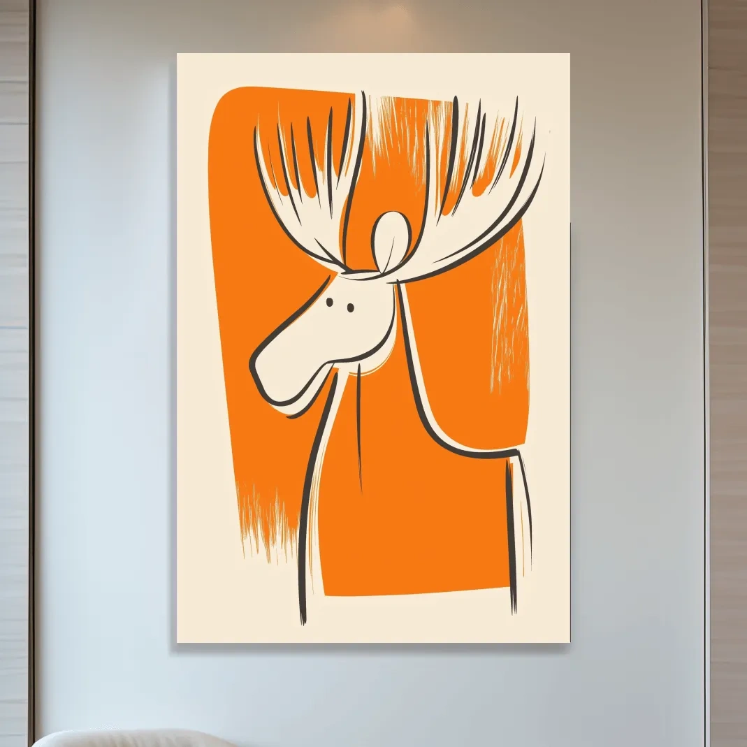 Minimalist Caricature Moose Illustration - Cartoon Wildlife Wall Art