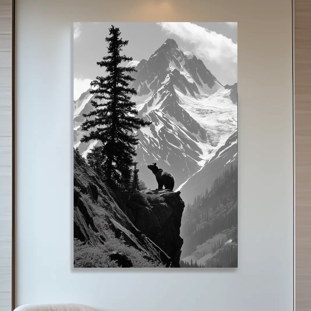 Grizzly bear on a cliff in the mountains, wildlife photography art