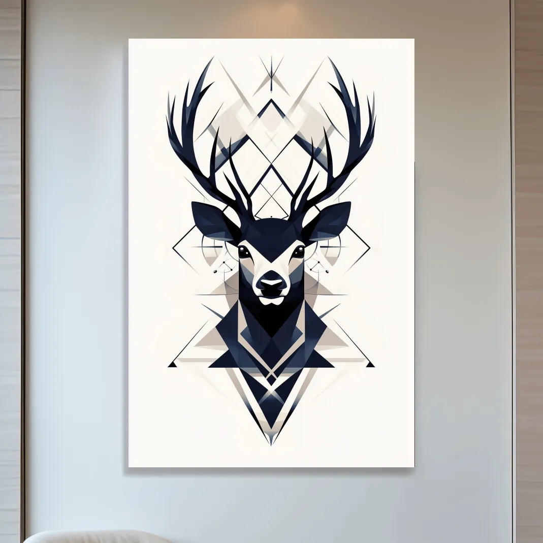 Deer head illustration print, ornate tribal style wall art