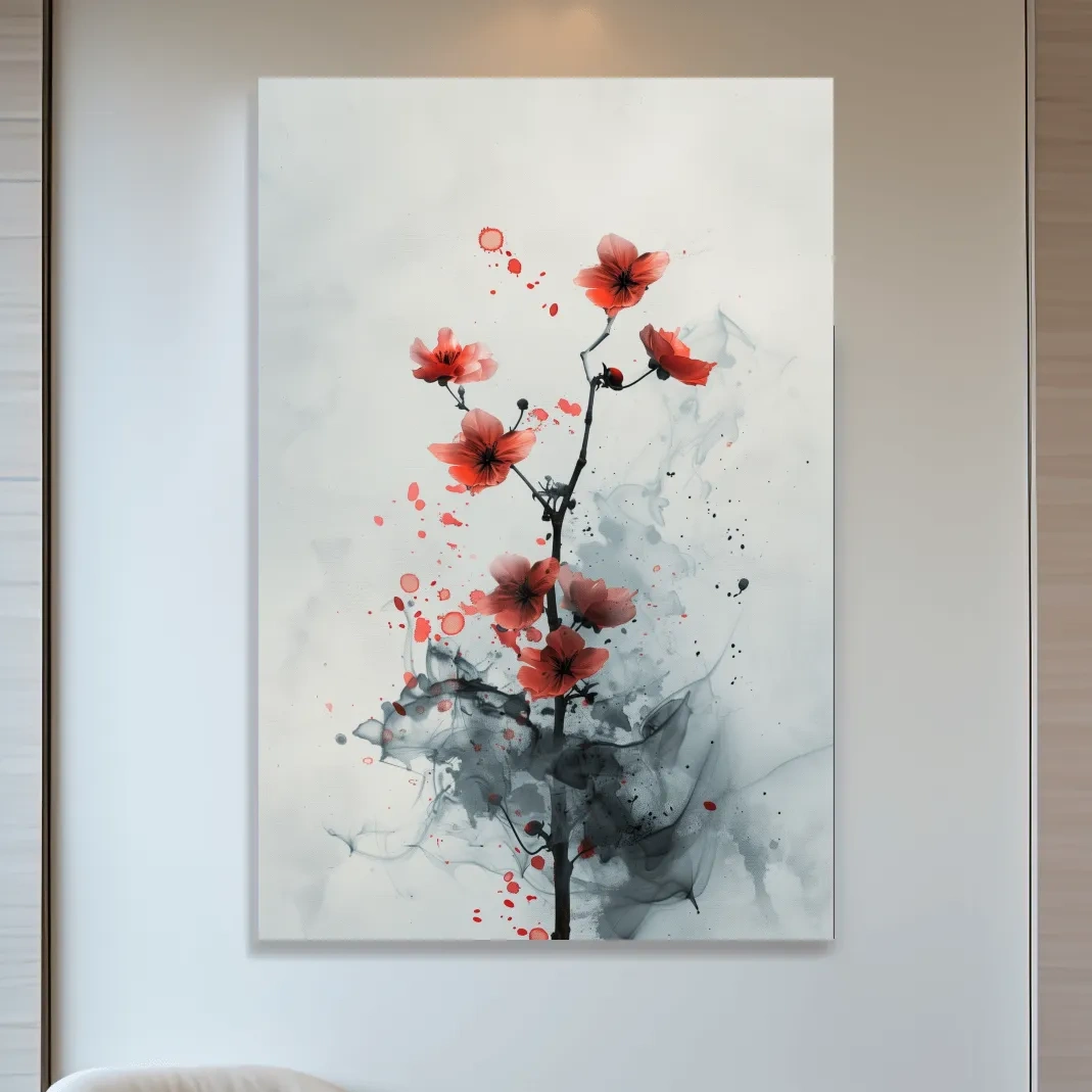 Abstract floral artwork painting, minimal flower wall art