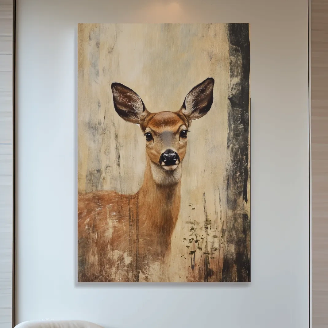 Rustic Whitetail Fawn Portrait Painting - Woodland Wildlife Wall Art