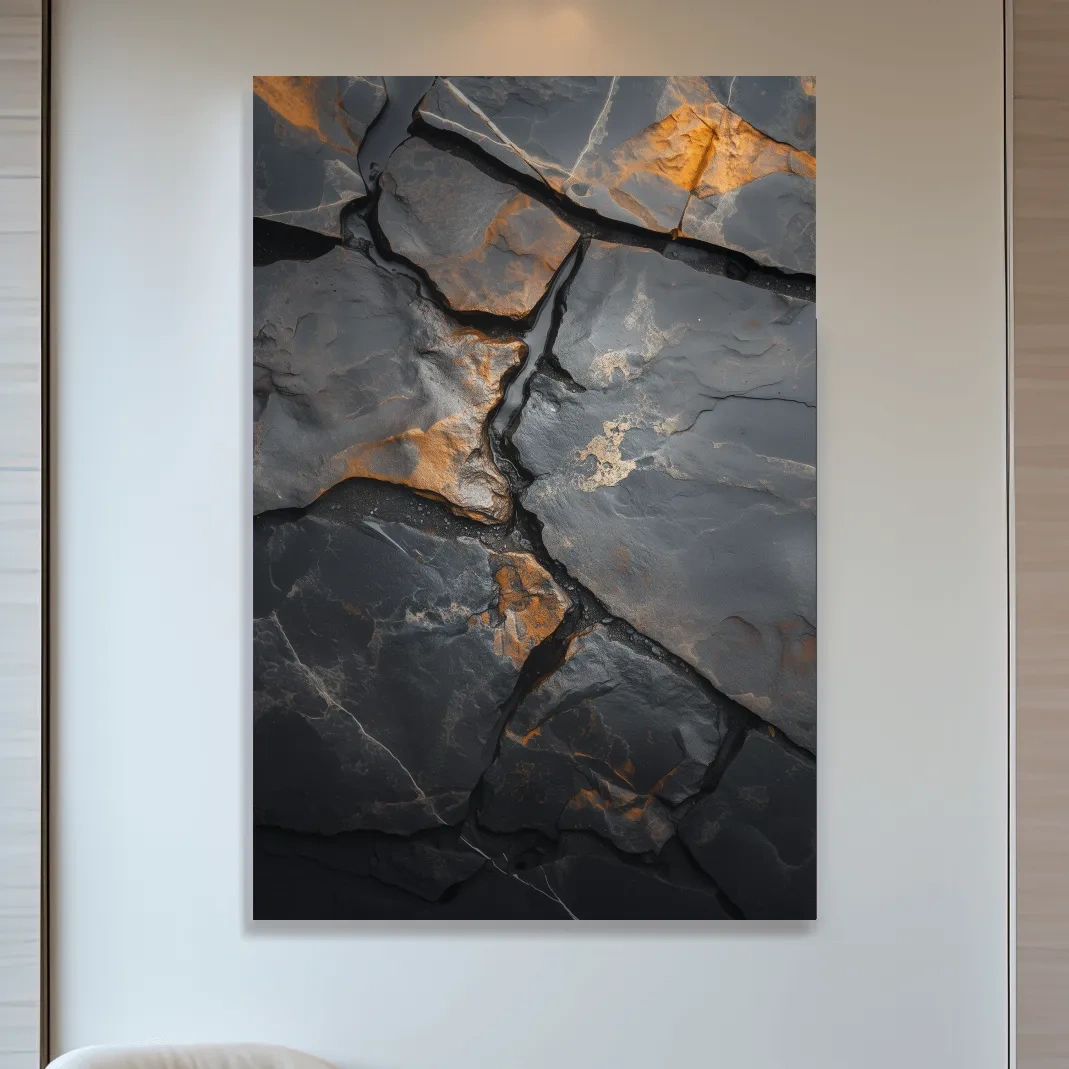 Charcoal Slate Stone Texture Organic Artwork - Modern Abstract Geology Wall Art