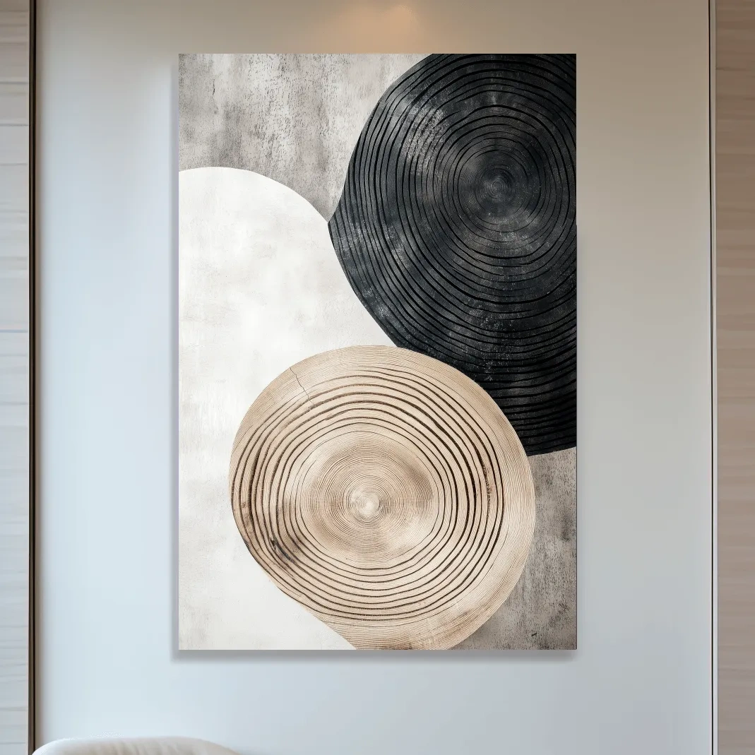 Concentric circle wood grain wall art, bohemian rustic style