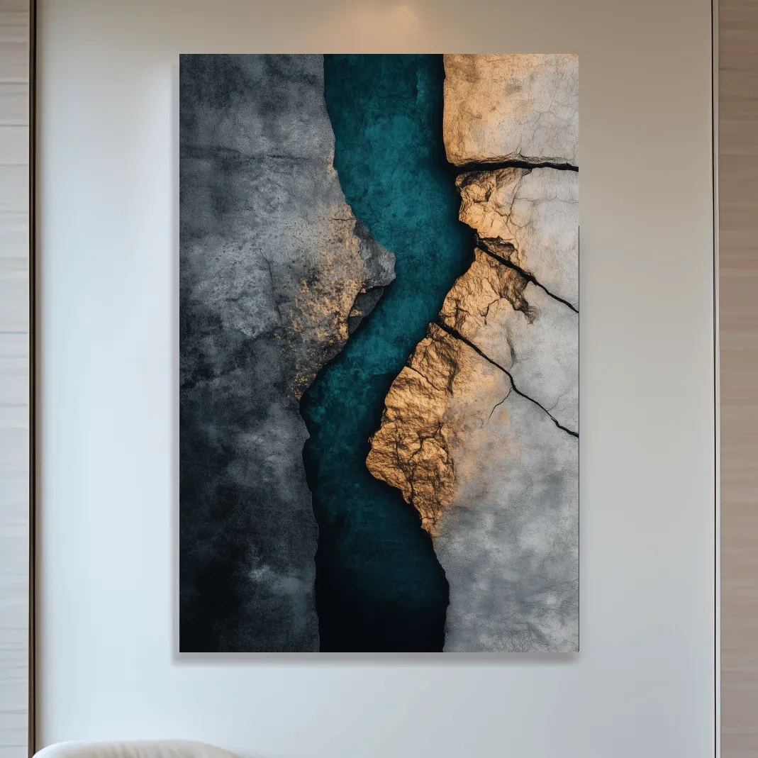 Teal River Canyon With Cracked Stone Texture - Modern Abstract Geode Wall Art