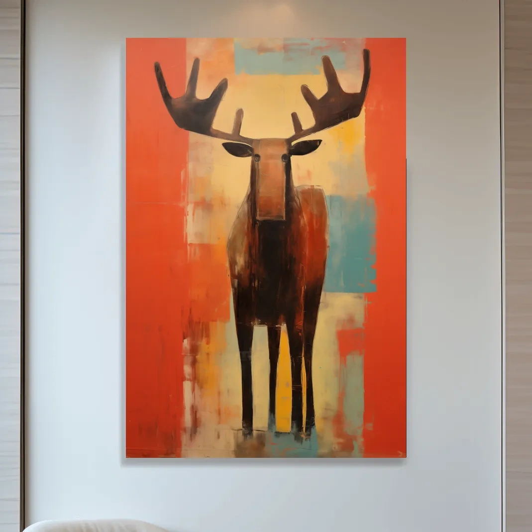 Expressionist Abstract Moose Portrait Painting - Vibrant Rustic Wildlife Wall Art