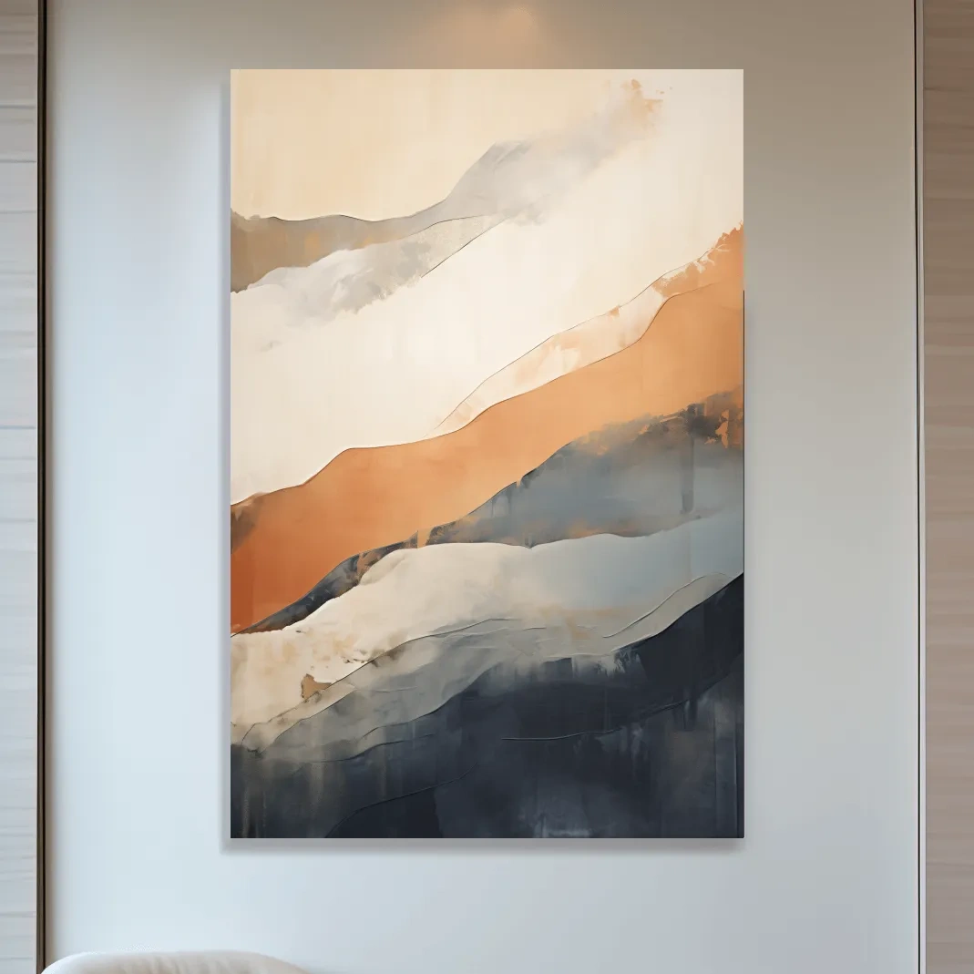 Abstract artwork painting, subtle mountain shapes