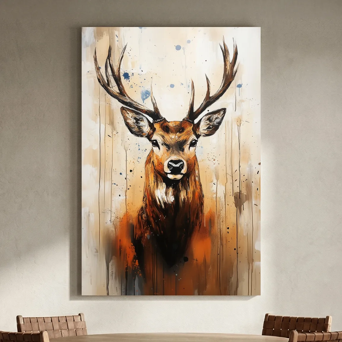 Impasto Style Deer Stag Portrait - Rustic Wildlife Wall Art