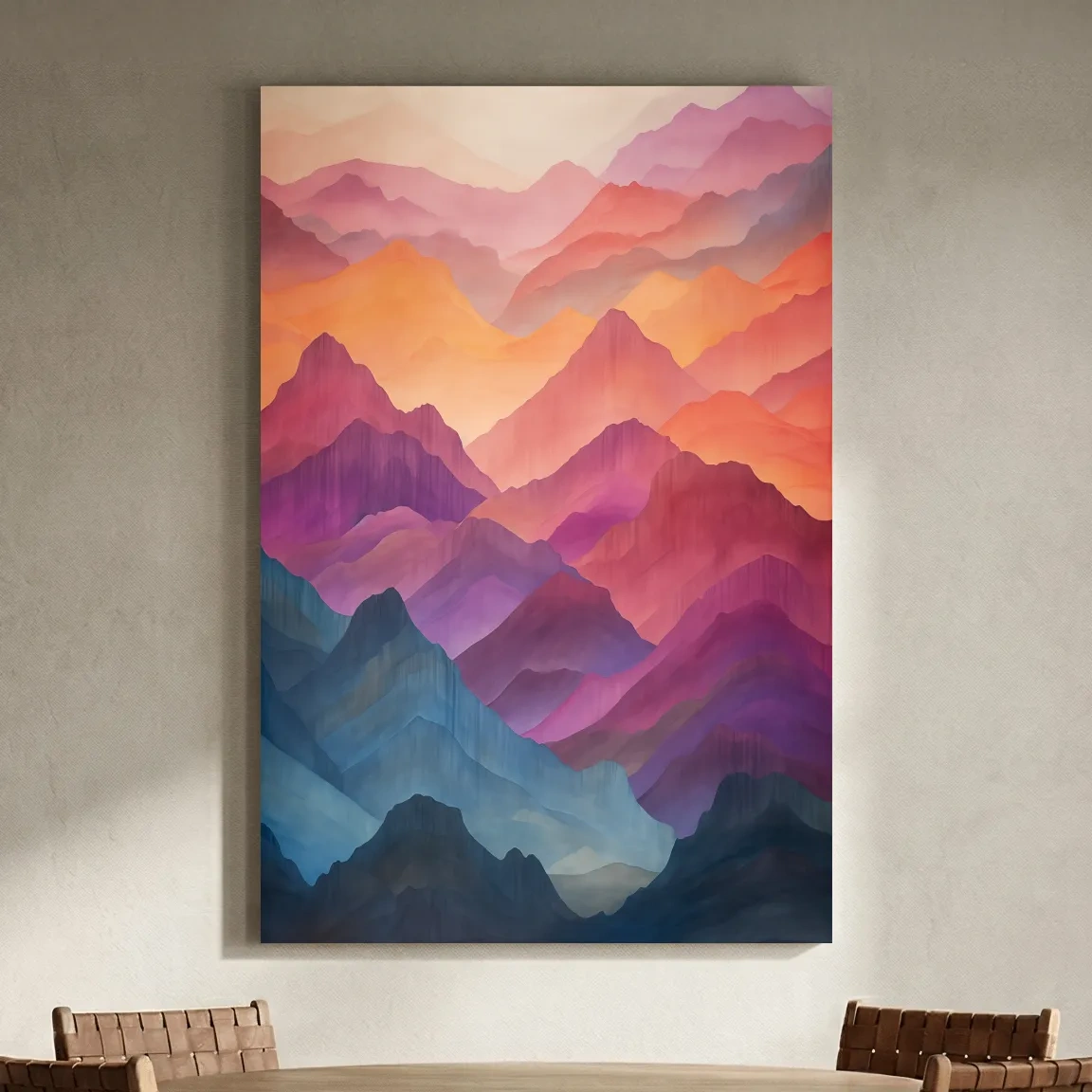Vibrant Watercolor Layered Mountains - Abstract Sunset Landscape Wall Art