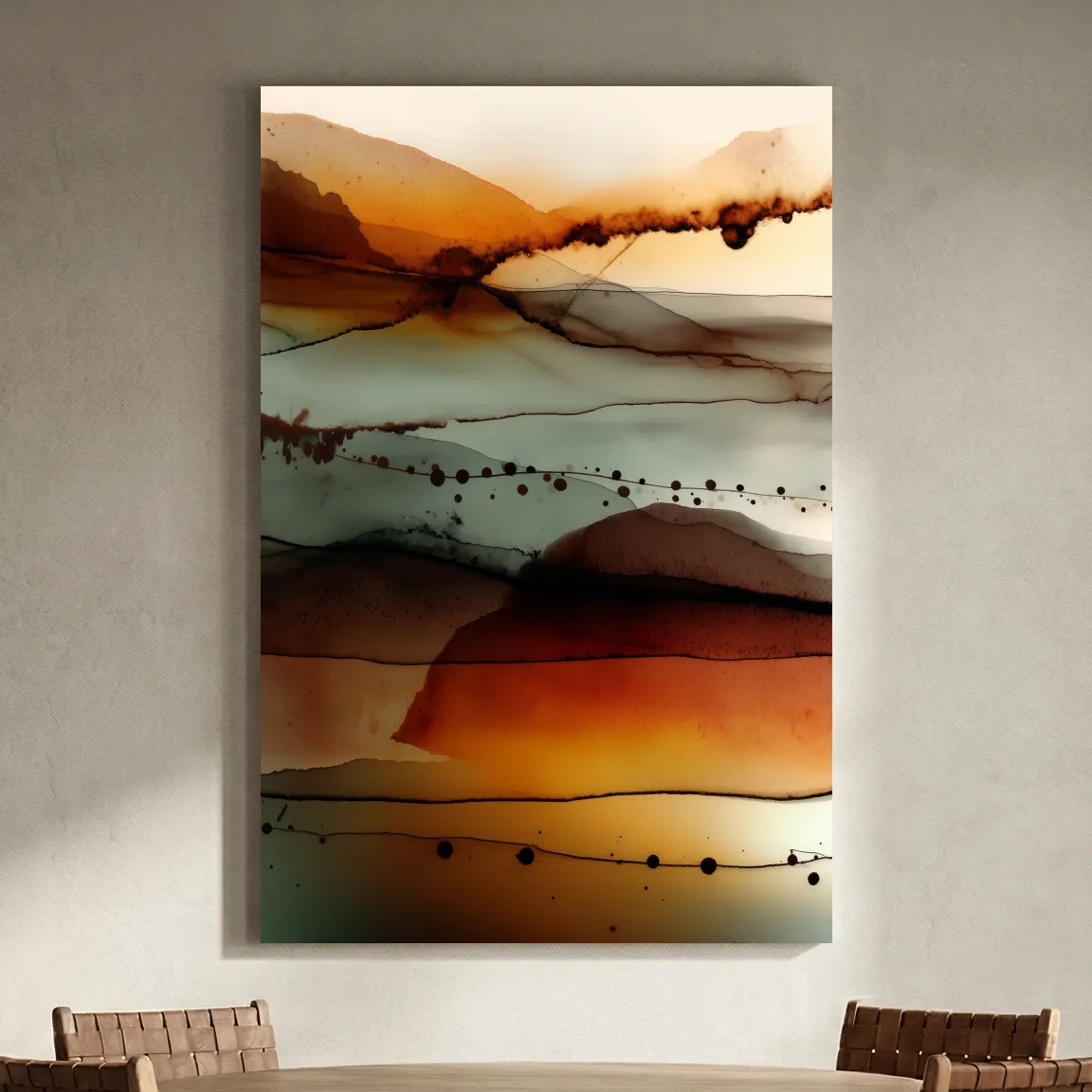Moody Abstract Mountain Horizon Watercolor - Modern Landscape Wall Art