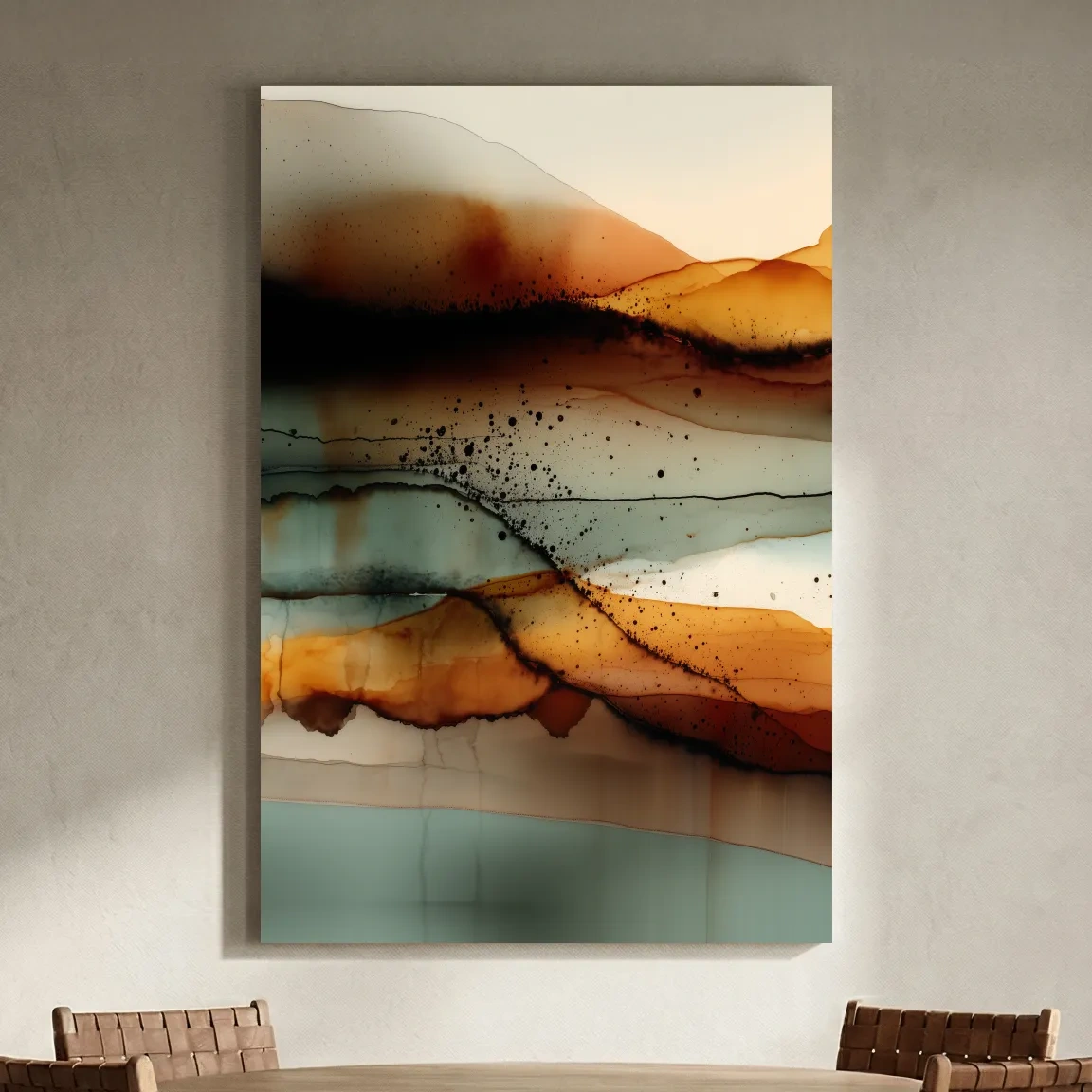 Earth Tone Ink Wash Mountain Landscape - Abstract Modern Wall Art