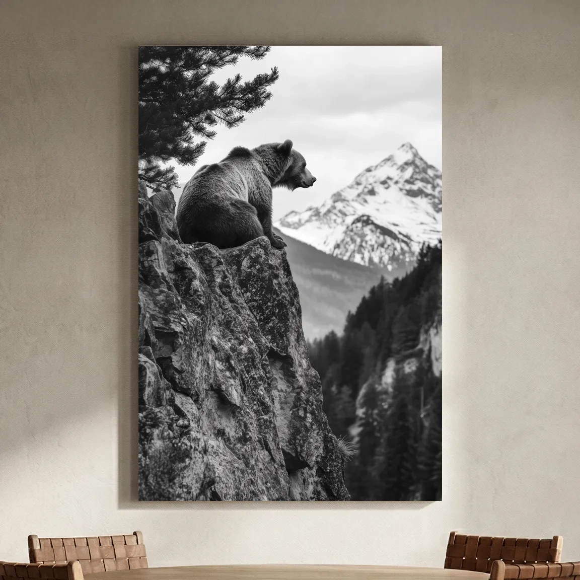 Black And White Grizzly Bear Photographic Artwork - Alpine Wildlife Wall Art