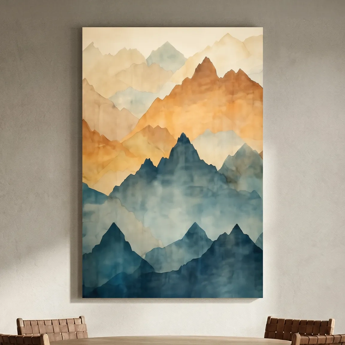 Foggy Layered Mountain Watercolor Landscape - Abstract Wall Art